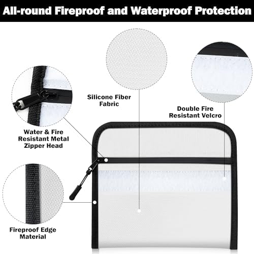 Fireproof Waterproof Document Bag - 5200°F Water Resistant Fire Proof Money Bag, 3 Layers of Heat Insulated Storage with Zipper, 7.9"x5" Portable Files Safe Pouch for Cash Passport (Grey) - Image 3