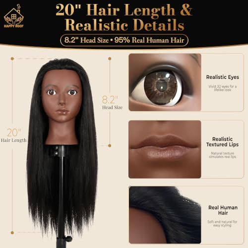 20" Human Hair Mannequin Head for Braiding, Styling & Cosmetology Training - Image 3