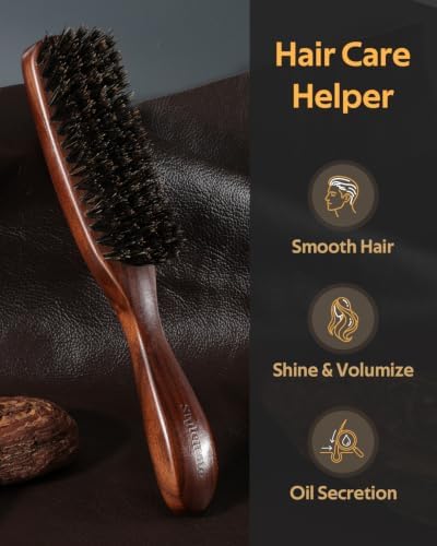 STYLEMATE 100% Mens Boar Bristle Hair Brush, Natural Stiff Bristles and Black Walnut Wood for Thick & Fine Hair, Beard Brush with Handle for Men - Image 5