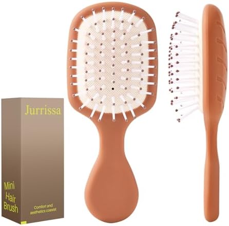 Mini Hair Bursh for Women Men and Kids, Protable Travel Size Hair Brush for Pockets Purses, Mini Detangler Brush for All Hair Types, Small Paddle Brush for Detangling (Brown) by aestheticspracticality