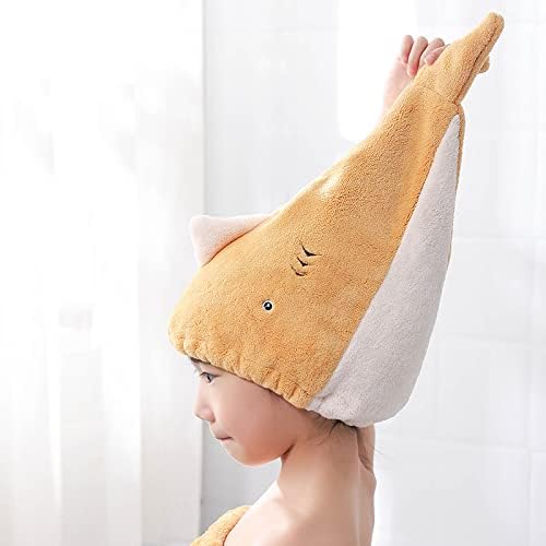 Hair Drying Towel for Kids Girls, Cute Cartoon Absorbent Quick Drying Bath Wrap Set for Bathing, Swimming Pool, Soft Microfiber Cap for Curly Long & Wet Hair, Yellow Towel - Image 6