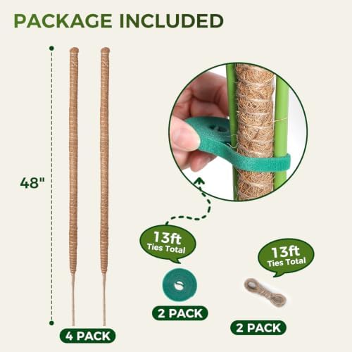 48" Moss Pole Monstera Plant Support, 4 Pack, Bendable Plant Stakes Made of Real Coco Coir Support for Climbing Indoor Plants, Tall Moss Stick Trellis for Potted Climbers - Image 2