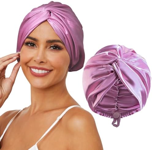 HFRHTGY Adjustable Silk Satin Hair Bonnet for Sleeping, Double Layer Hair Wrap Sleep Cap Turban for Women Men, Curly Straight Braid Unisex (Royal Deep Purple) by HFRHTGY