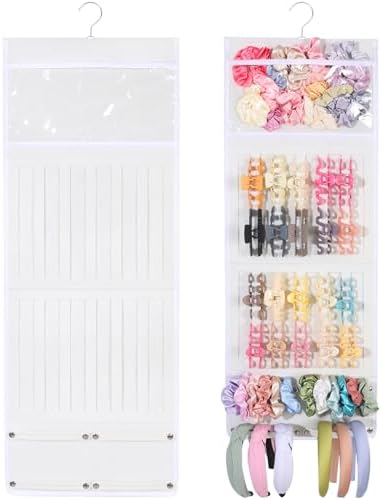 SNOWSTAR Hair Claw Clip Organizer, Large Transparent Bag for Scrunchies Holder and Hair Ties Organizer with Women Girls, Hair Accessorie Hanging Storage Home Decor Wall, Door by WelcometoSNOWSTAR