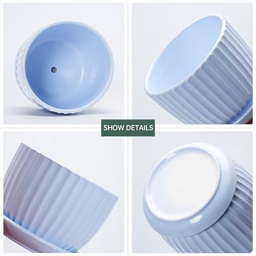 Flower Pots，Ceramic Pots with Drainage Holes & Saucers Set of 3(Sky Blue) - Image 4