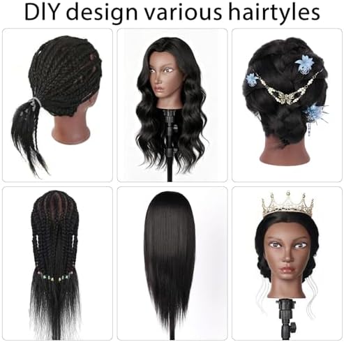 80% Real Hair Mannequin Head,TopDirect 26''Black Hairdresser Cosmetology Doll Head Styling,Manikin Heads Hairs Braiding DIY Styling with Clamp Holder and Tools Set - Image 2