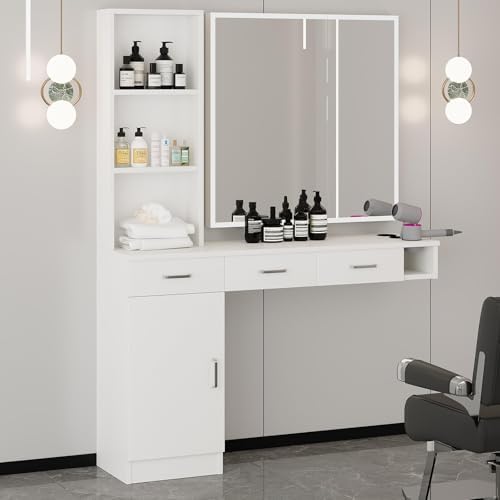 4ever2buy White Salon Stations for Hair Stylist, Wall Mount Barber Station by 4ever2buy