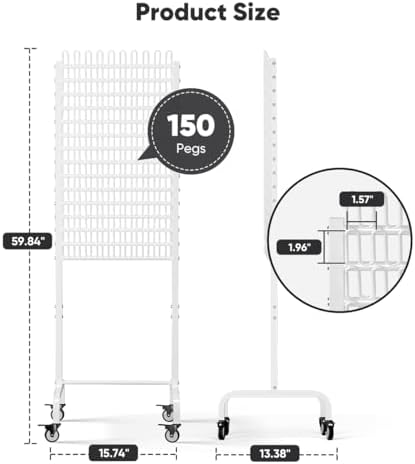 150 Pegs Braiding Hair Rack, Adjustable Hair Separator Stand with Wheels, Hair Extension Holder for Hair Stylists, Braiders, Home, Salon, Beauty School, White - Image 2