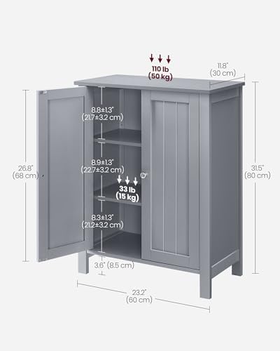 VASAGLE Bathroom Floor Storage Cabinet,2 Adjustable Shelves,Dove Gray - Image 3