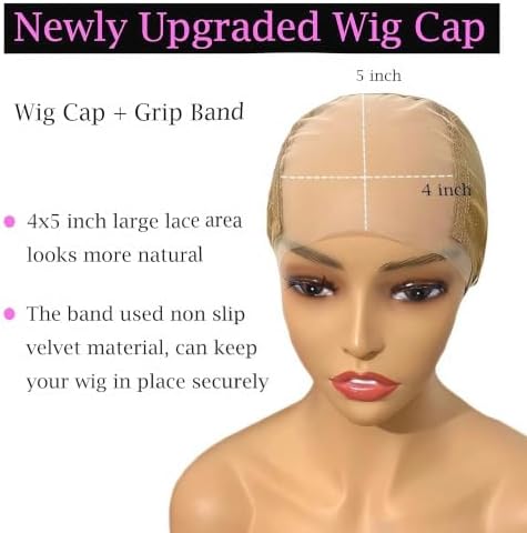 Lace Wig Grip Cap for Glueless Wig 4x5 Transparent Lace Reusable Wig Caps, Wig Grip Band for Lace Front Wigs to Keep Wigs in Place, Adjustable Wig Cap with Non Slip Grip Band for Women (Light Brown) - Image 2