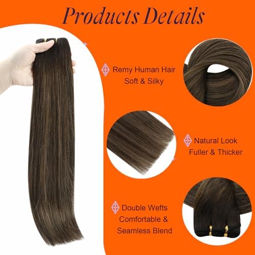 Full Shine Balayage Brown Weft Hair Extensions Human Hair 22 Inch 105g - Image 3
