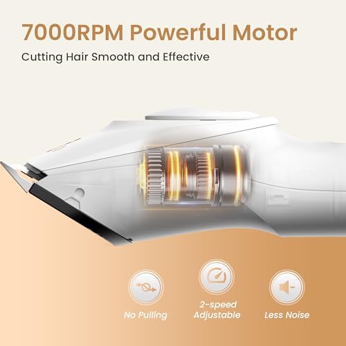 Hair Clippers for Men, Cordless Hair Clipper Kit, Adjustable 4 Length Setting, 2-Speed Settings, Replaceable Ceramic Blade Heads, Rechargeable Hair Clippers for Family (White) - Image 4
