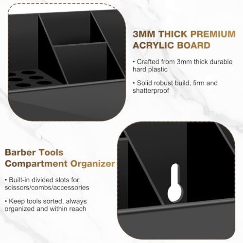 NICEMOVIC Barber Scissors Holder Box, Barber Accessories Barber Supplies, Professional Salon Hairdressing Scissors Rack Holder Storage Organizer for Hairstyling Combs Clips Brushes (Large Black) - Image 3