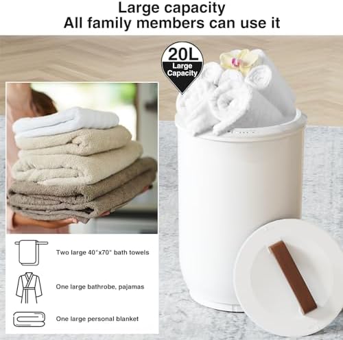 SAMEAT Heated Towel Warmers for Bathroom - Large Towel Warmer Bucket, Wood Handle, Auto Shut Off, Fits Up to Two 40"X70" Oversized Towels, White - Image 5