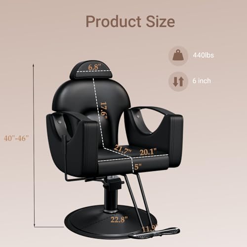 Salon Barber Chair for Hair Stylist, Professional Reclining Hydraulic Styling Chair with Heavy-Duty Pump, All Purpose Hairdresser Chair for Barbershop, Braiding, Shampoo, Spa Equipment, Black - Image 3