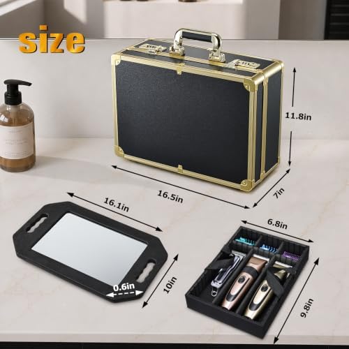 Barber Accessory Case Profesional Barbers Briefcase Tool Case (Gold) - Image 6
