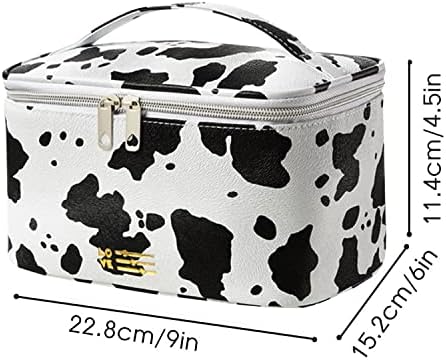 Travel Makeup Bag for Women, PU Leather Cosmetic Case, Cute Cow Printed - Image 2