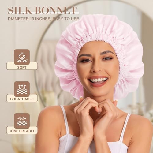 Edoneery Satin Bonnet for Sleeping Women, Double Layer Curly Hair Cap - Image 2