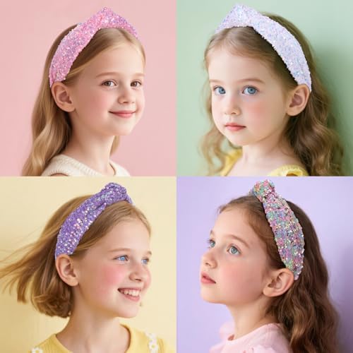 Sequin Headbands for Girls, 4 Pack Knotted Headband for Girls, Sparkly Girl Hair Bands Glitter Hair Accessories for Girl and Women,diademas para niñas - Image 4