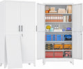 79" White Metal Storage Cabinet with 2 Doors and 5 Adjustable Shelves,Steel Garage Tool Cabinet, File Cabinet,Kitchen Pantry Cabinet for Home,Office,Garage,School,Warehouse by BAOLIWO