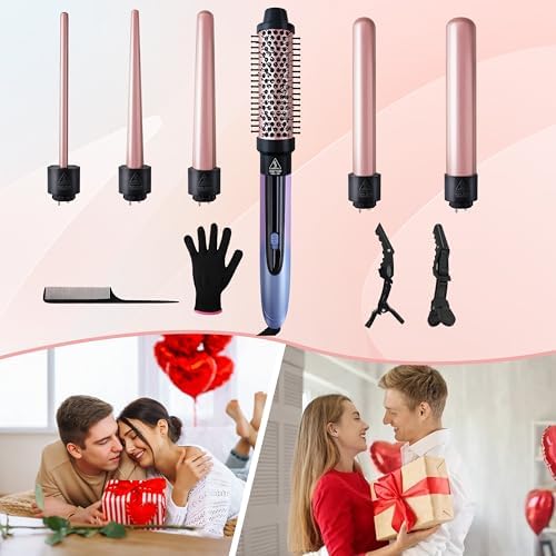 Curling Iron Set, 6 in 1 Hair Curling Wand with Curling Brush and 5 Interchangeable Ceramic Curling Wand(0.35'-1.25') Tourmaline Hair Curler, Instant Heat Up Curling Iron for Long Hair Women - Image 3