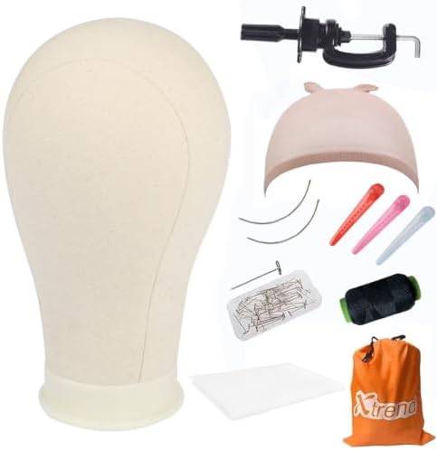 XTREND 21-24'' Poly Canvas Block Head Mannequin with Stand Set for Wig/Hair Extension Making Display & Styling by XTREND