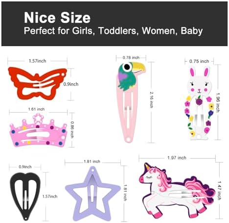 KUBOM 100 Pcs Candy Color Hair Clips,Colorful Hair Barrette Metal Cute Snap Hair Clips for Girls, Toddlers, Kids (Animals Fruits Crowns Stars) - Image 2