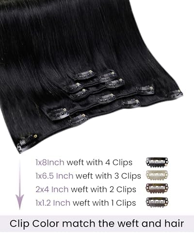LaaVoo Clip in Hair Extensions Real Human Hair Black - Image 2