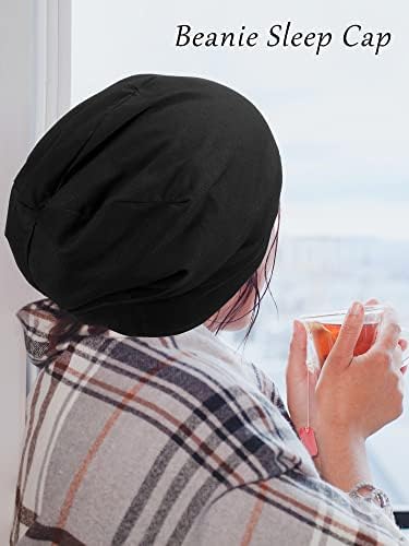 SATINIOR 4 Pieces Satin Lined Sleep Cap Silk Bonnet for Sleeping Women, Silk Hair Wrap Slouch Beanie Hat - Image 6