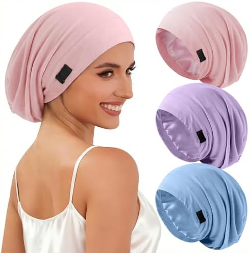 DEMAZALO 3Pcs Silk Satin Bonnet for Sleeping Hair Bonnet for Women Men by Demazalodirect