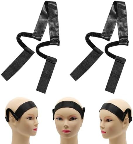 HINGTAI 2Pcs Black Glossy Satin New Material C-Shaped Painless Ear Wig, Soft Painless Wig Band with Ear Cut Outs Tools, Comfortable Earless Melting Band Supplies by HINGTAI