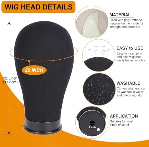 Wig Head Stand Set 22 Inch Wig Mannequin Head with Stand,Black - Image 3