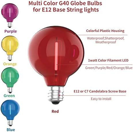Meconard 25 Pack G40 LED Outdoor String Light Replacement Bulbs, Multicolor - Image 3
