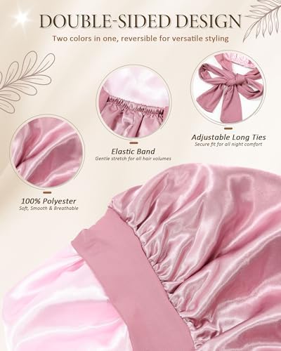 AWAYTR Long Satin Bonnet for Sleeping, Women Two-Tone Reversible Sleep Cap - Image 2