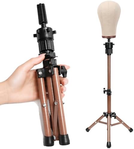 Ailsa 25" Wig Stand Tripod Adjustable Mannequin Head Stand Metal Mini Wig Head Stand for Training Mannequin Heads and Canvas Block Head (Rose pink) by fallsea