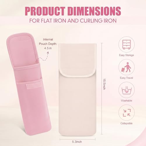 Shappy 2 Pieces Curling Iron Travel Bag Hair Tools Organizer Bag Heat-resistant Storage Pouch Case for Flat Irons Styling Tools Straightener(White, Pink) - Image 3