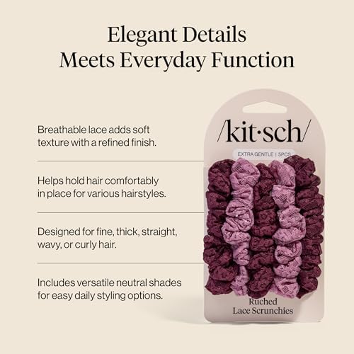 Kitsch Ruched Lace Hair Scrunchies For Women – Cherry Lacquer & Dusty Pink - Image 4