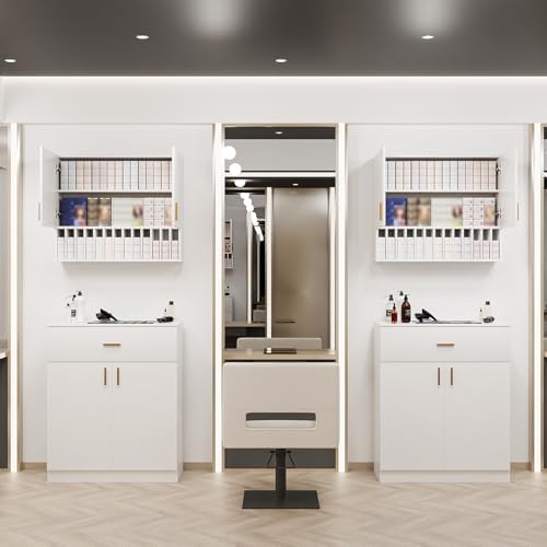 OmySalon Salon Storage Station Barber Station, Salon Stations for Hair Stylist, Free Standing Cabinet Beauty Salon Spa Equipment with 1 Drawers, 1 Storage Cabinet for Hair Styling, White - Image 6