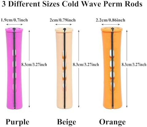 30Pcs Hair Perm Rods Set, 3 Sizes Plastic Hair Cold Wave Rods, Heatless Perming Rods Hair Curlers for Long Short Natural Hair DIY Hairdressing Styling Tools(Purple+Yellow+Orange) - Image 2
