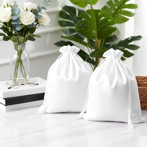 4Pcs Wig Storage Bags,Satin Wig Bag with Drawstring Tassel Silk Hair Bag Wigs Storage for Multiple Wigs,Bundles,Hair Extensions (White) - Image 5