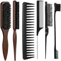 6 Pcs Boar Bristle Slick Back Hair Brush with Edge Brush Rat Tail Comb and Wide Tooth Comb, Hair Styling Comb for Men Women by auroray