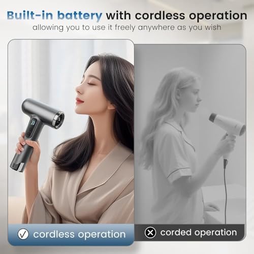 Cordless Rechargeable Hair Dryer, 15000mAh Battery Operated,USB Portable Blow Dryer，3 Adjustable Hot and Cold Air Settings, Used for Travel, Camping, and RV. - Image 3