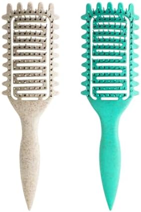 Curl Defining Brush for Curly Hair, Vented Detangling Hair Brush for Wet and Dry Styling, Curved Brush for Shaping and Smoothing Curl Clumps, Lightweight Hair Brush (Green Beige) by Yingbtr