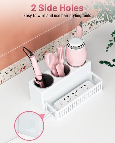 Hair Tool Organizer, Detachable Hair Dryer Holder with 3 Stainless Steel Cups, Wall Mounted Bathroom Organizers and Storage for Accessories, Curling Irons, Straighteners, Toiletries, Makeup - Image 4