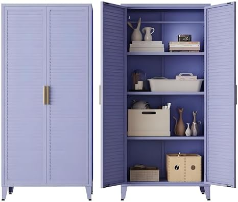 61" Tall Metal Pantry Cabinet with Lock and 3 Adjustable Shelves,Freestanding Heavy Duty steel Storage Locker,Purple Metal Cabinets for Kitchen,Living Room,Laundry,Garage,61" H X 27.6" W X 13.8" D by HOME