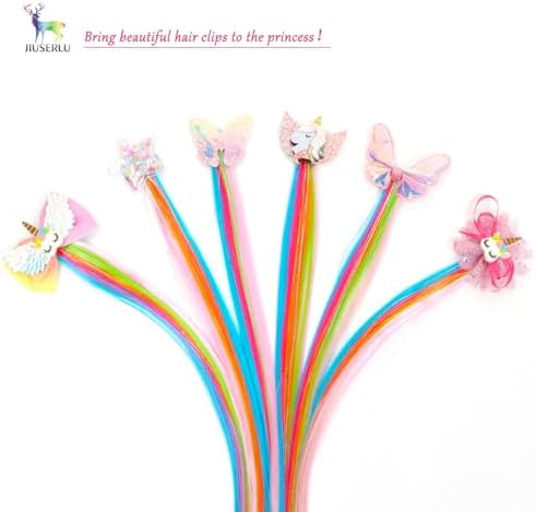 6 Pcs Hair Accessories for Girls, Bows for Girls, Unicorn Hair Clips with Colorful Ombre Hair Extensions - Image 2