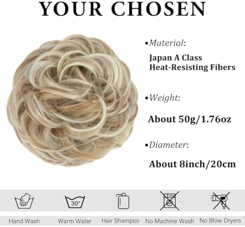 CJL HAIR Large Messy Bun Hair Piece Wavy Curly Scrunchies Synthetic Chignon Ponytail Hair Extensions Thick Updo Hairpieces for Women Sunny Blonde - Image 2