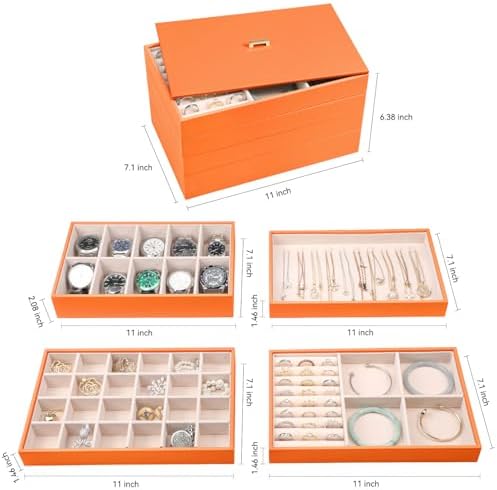 Voova Stackable Jewelry Organizer Tray with Lid (Set of 4, Orange) - Image 5