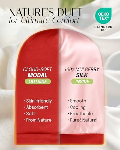 OLESILK 100% Mulberry Silk Bonnet for Sleeping Women, Hair Wrap for Curly Hair Care, Real Silk, Not Satin, Red - Image 2