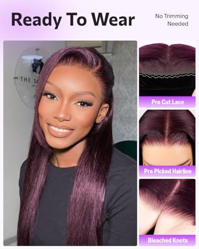 Glueless 6x5 Lace Closure 99J Burgundy Wig 30 Inch Straight - Image 4